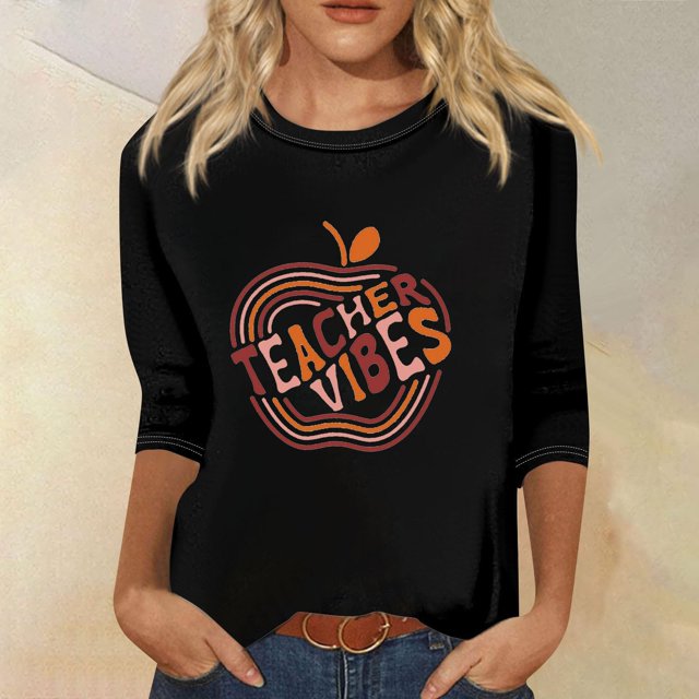 UPPADA 3/4 Blouses pour Femmes Grande Taille à Manches, T-Shirts à Imprimé Floral Teintable, Chemises Décontractées Tendance à Col Rond, Chandails Confortables à Enfiler, Hauts Blouses Mignons d'Été, Hauts à Manches 3/4 pour Femmes en Liquidation