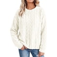 thumbnail image 2 of Mifsaly Womens Fuzzy Fleece Sweatshirt Crewneck Long Sleeve Cable Knit Pullover Sweater Textured Loose Fit Fall Winter Warm Clothes White,Free Size, 2 of 9