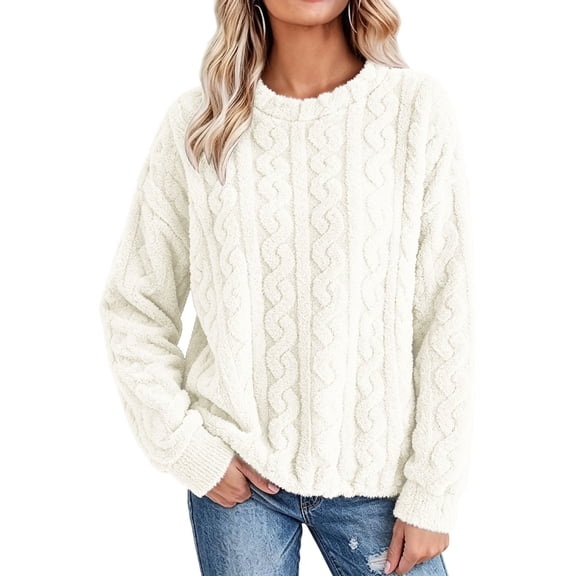 Diufon Fleece Tops Women Long Sleeve Crewneck Thickened Pajama Tops Fall Winter Cozy Warm Blouses for Home & Going Out