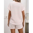 thumbnail image 6 of 2 Piece Sets for Women Summer Outfits Cute Stripe Knit T Shirts Shorts Matching Lounge Set Pink XL, 6 of 10