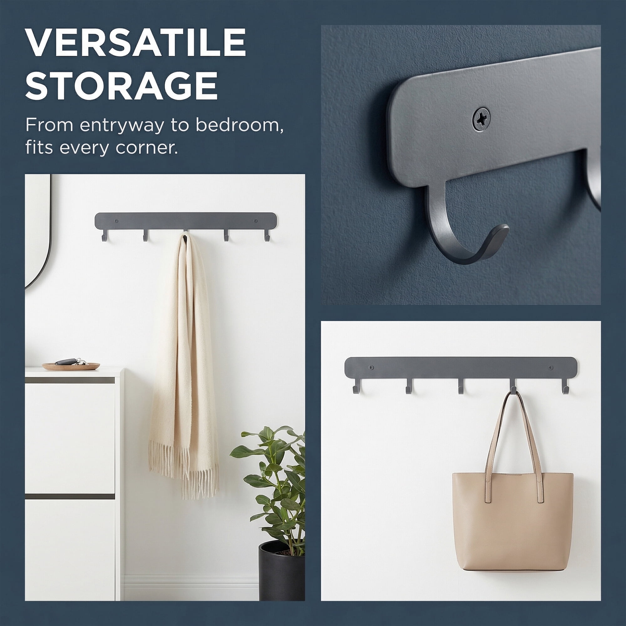 Unique Bargains Coat Rack Wall Mount Metal 5 Hooks Hat Rack for Entryway Bathroom Gray