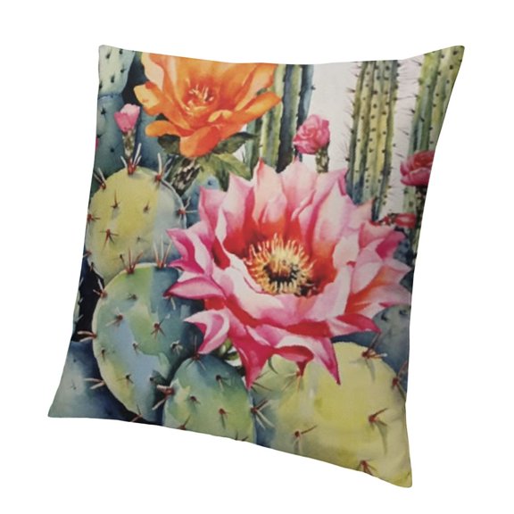 Cactus Flower Rose Throw Pillow Cover Watercolor Pillow Case Square Cushion Cover for Sofa Couch Home Car