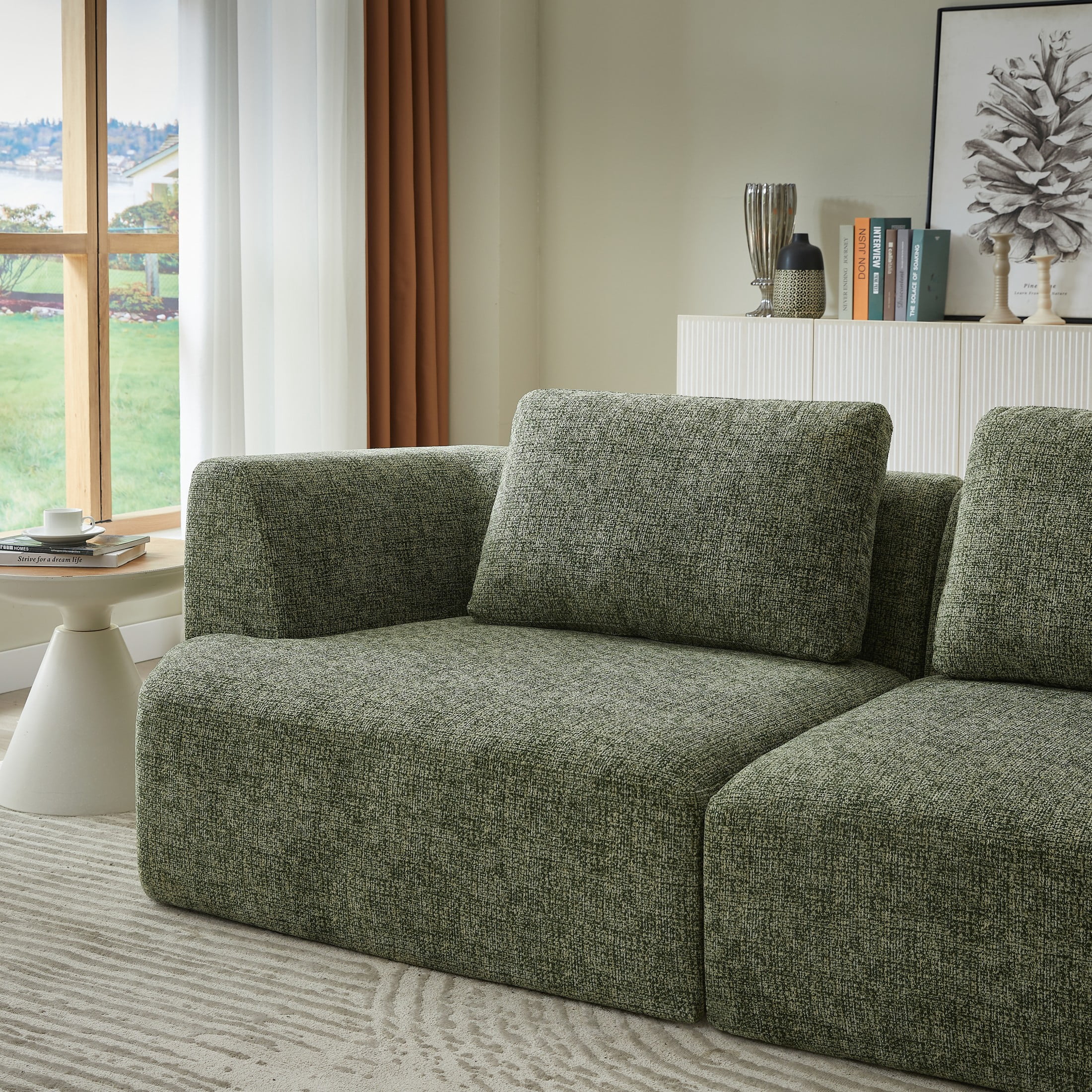 Aukfa 99-inch 3 Seater Sofa, Chenille Boneless Modular Couch with 2 Pillows, Green