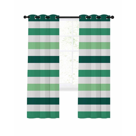 Green Ombre Grey Striped Blackout Curtains, Light Blocking Print Window Curtains, Farmhouse Stripe Modern Thermal Insulated Window Drapes for Living Room Kitchen Cafe 2 Panels, 104"W x 63"L