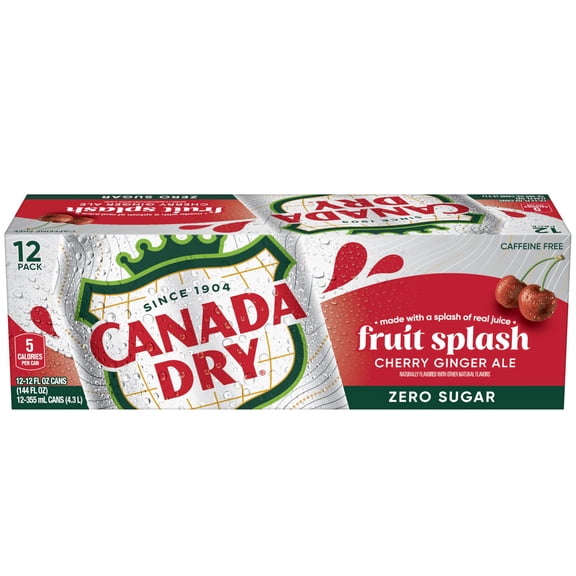 Canada Dry Zero Sugar Cherry Gingerale Fruit Splash 12oz, Pack of 12