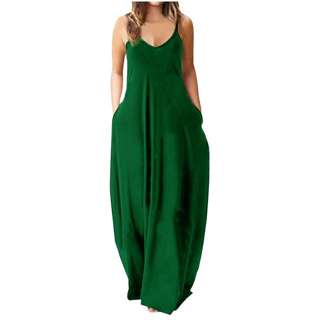 Robe Maxi d'Été pour Femmes Robe Longue Décontractée Bohème Sans Manches à Bretelles Smockée à Volants Longue Plage Soleil Robes