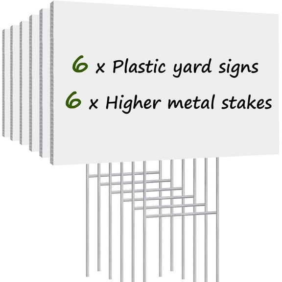Fabulas Blank Yard Signs with Stakes, 6 Pack Lawn Signs Corrugated Plastic 17x12 Inches Custom Double Sided for Commercial Garden Signs Outdoor , Garage Sale