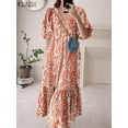 thumbnail image 2 of ZANZEA Women Print Robes Longue Oversized Fashion 2024 Summer Puff Sleeve Maxi Vestidos Retro Dress Casual Solid Baggy Sundress, 2 of 3