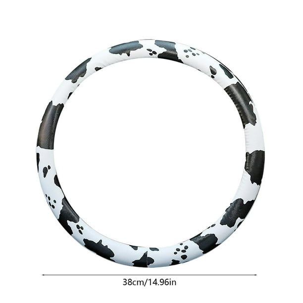 Herunwer Universal Cow Print Stretch Steering Wheel Cover, No Inner Ring Installation for Enhanced Grip