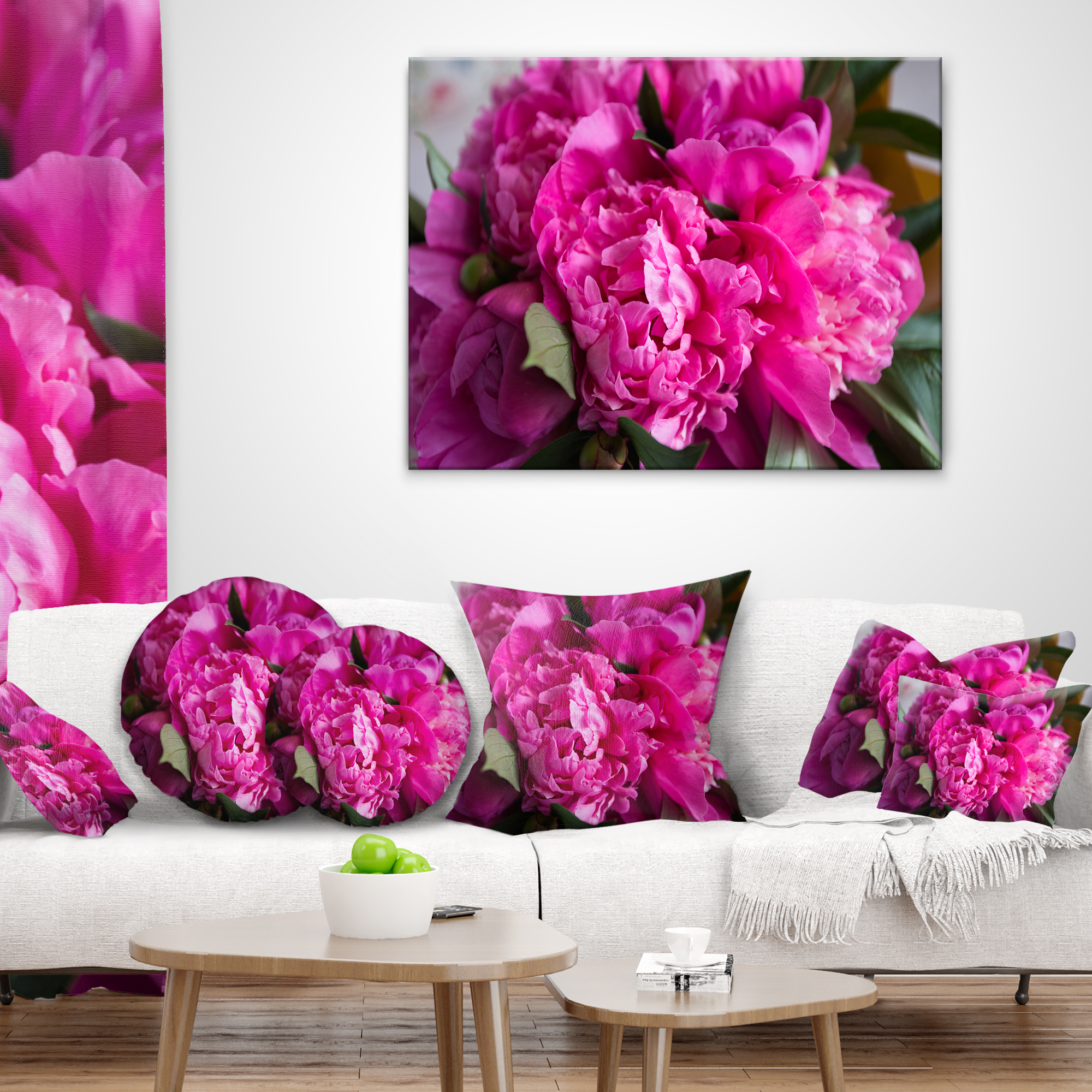 Designart Pink Peonies on Wooden Background - Flower Throw Pillow - 12x20