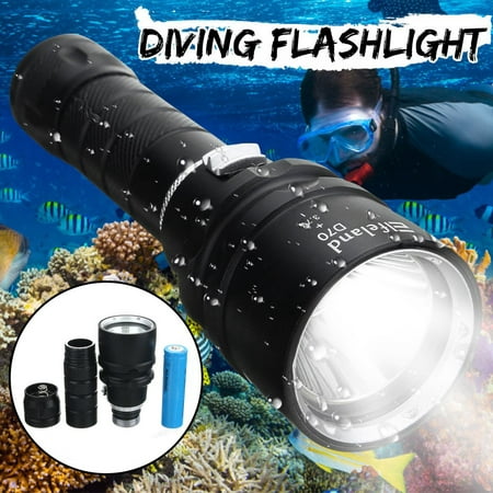 Elfeland LED Scuba Diving Flashlight Torch 18650 Light Underwater 100m Torch Lamp + Strap + 18650