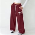 thumbnail image 2 of TOWED22 Girl's Baggy Sweatpants Letter Patched Wide Leg Pants Elastic Waist Long Trousers Joggers Trendy(Wine,17-18 Y), 2 of 4