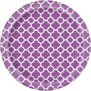 7" Purple Quatrefoil Paper Dessert Plates, 8ct