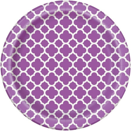 7" Purple Quatrefoil Paper Dessert Plates, 8ct