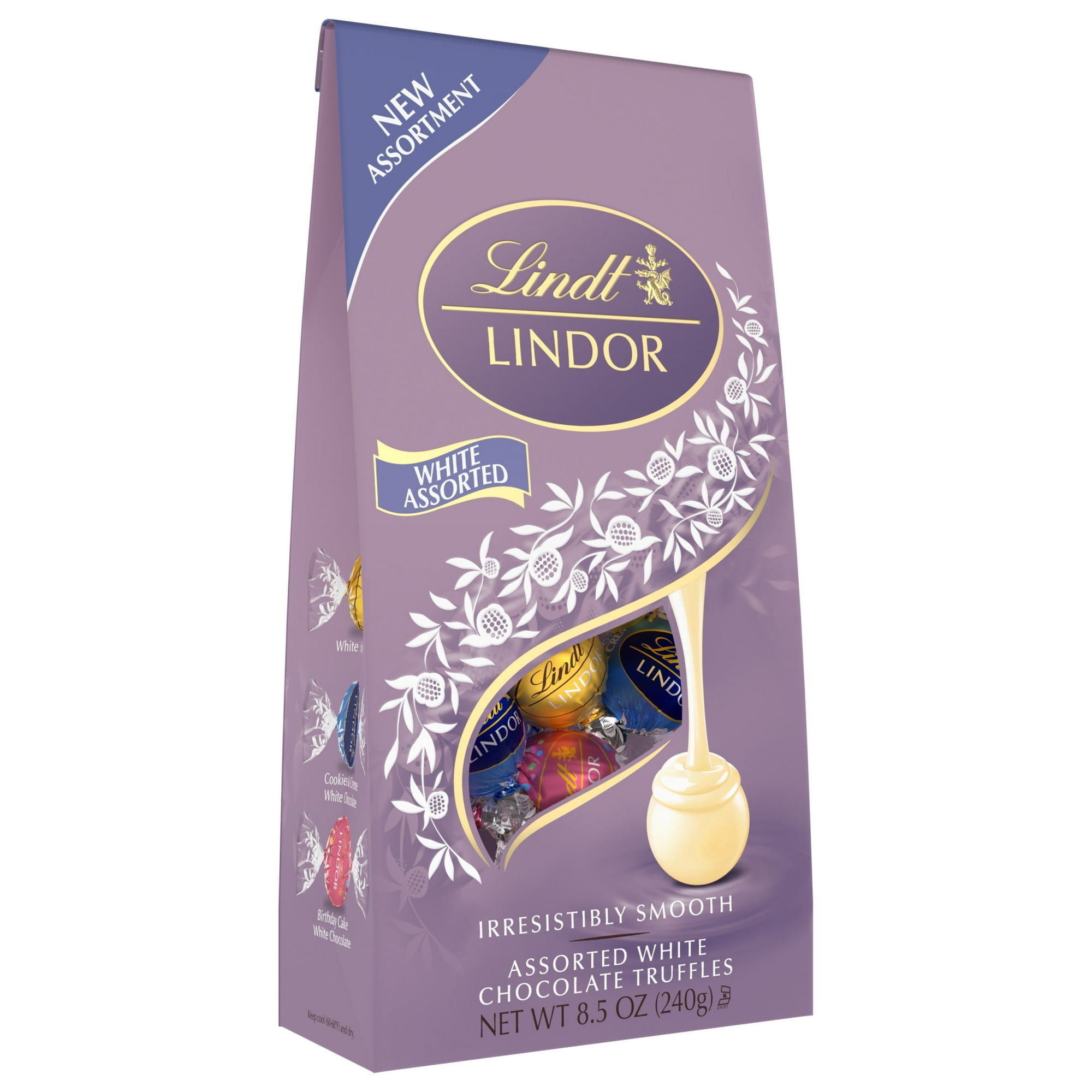 Lindt LINDOR White Chocolate Assorted Truffles With Allergen Info, 8.5 oz Bag