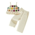 thumbnail image 1 of Conjunto de dos piezas para niñas pequeñas: camisola con volantes y pantalones elásticos con flores/frutas de ganchillo. Ropa de verano para bebés., 1 of 9