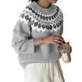 thumbnail image 2 of Women Fair- Casual Vintage Crew Neck Knitted Sweater Cute Graphic Fall Fashion Pullover Jumper Tops Light Gray L, 2 of 10