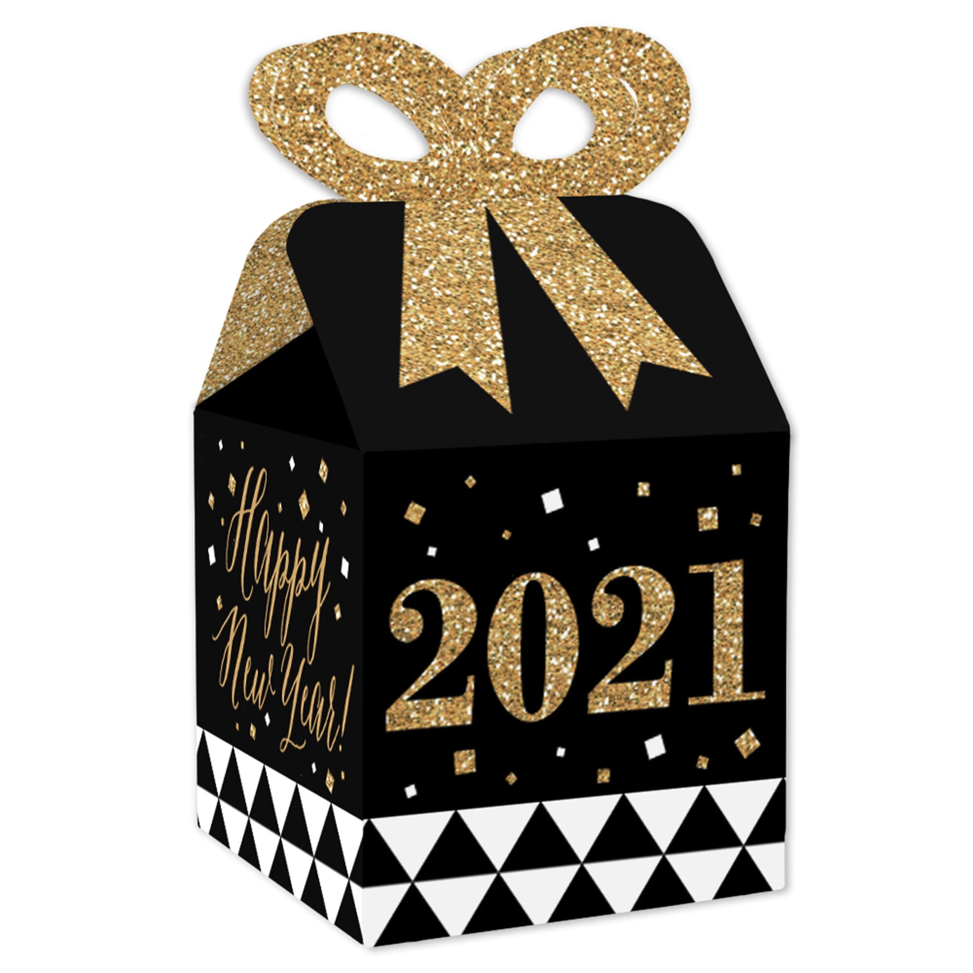 Big Dot of Happiness New Year's Eve Gold Square Favor Gift Boxes