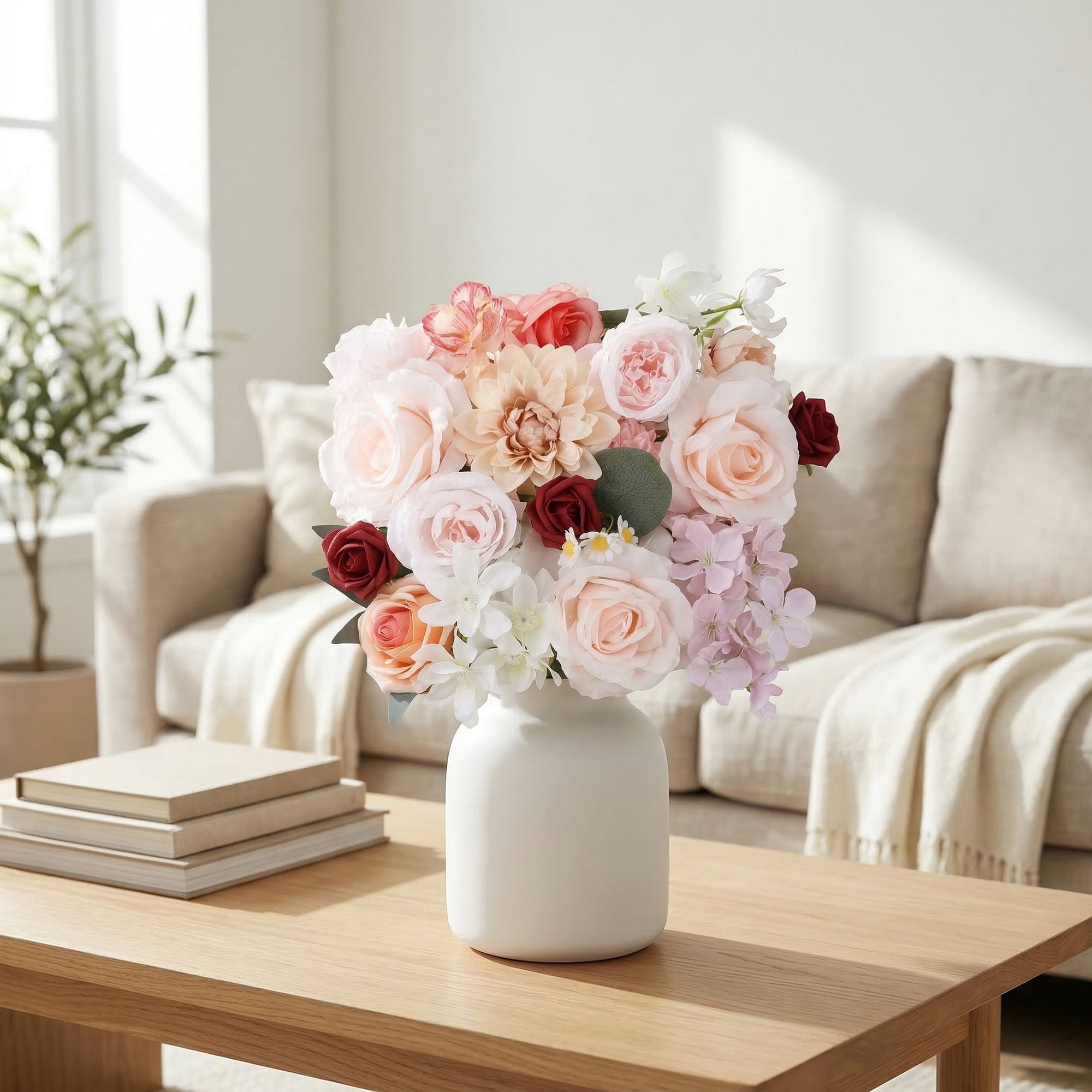Unique Bargains Artificial Flowers Combo Box Set Pink Tones 9.8"