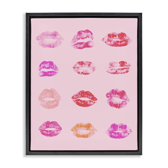 Stupell Industries Lipstick Kiss Pattern Beauty & Fashion Painting Black Floater Framed Art Print Wall Art, 17 x 21