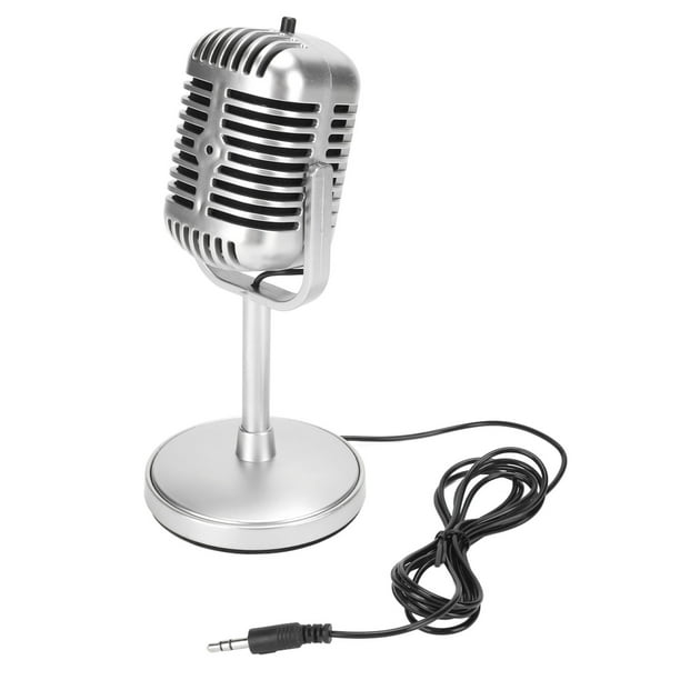 Micrófono vintage con sonido nítido, ángulo ajustable, enchufable y con cable, micrófono de condensador retro para karaoke, estudio de escenario