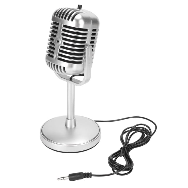 Micrófono vintage con sonido nítido, ángulo ajustable, enchufable y con cable, micrófono de condensador retro para karaoke, estudio de escenario