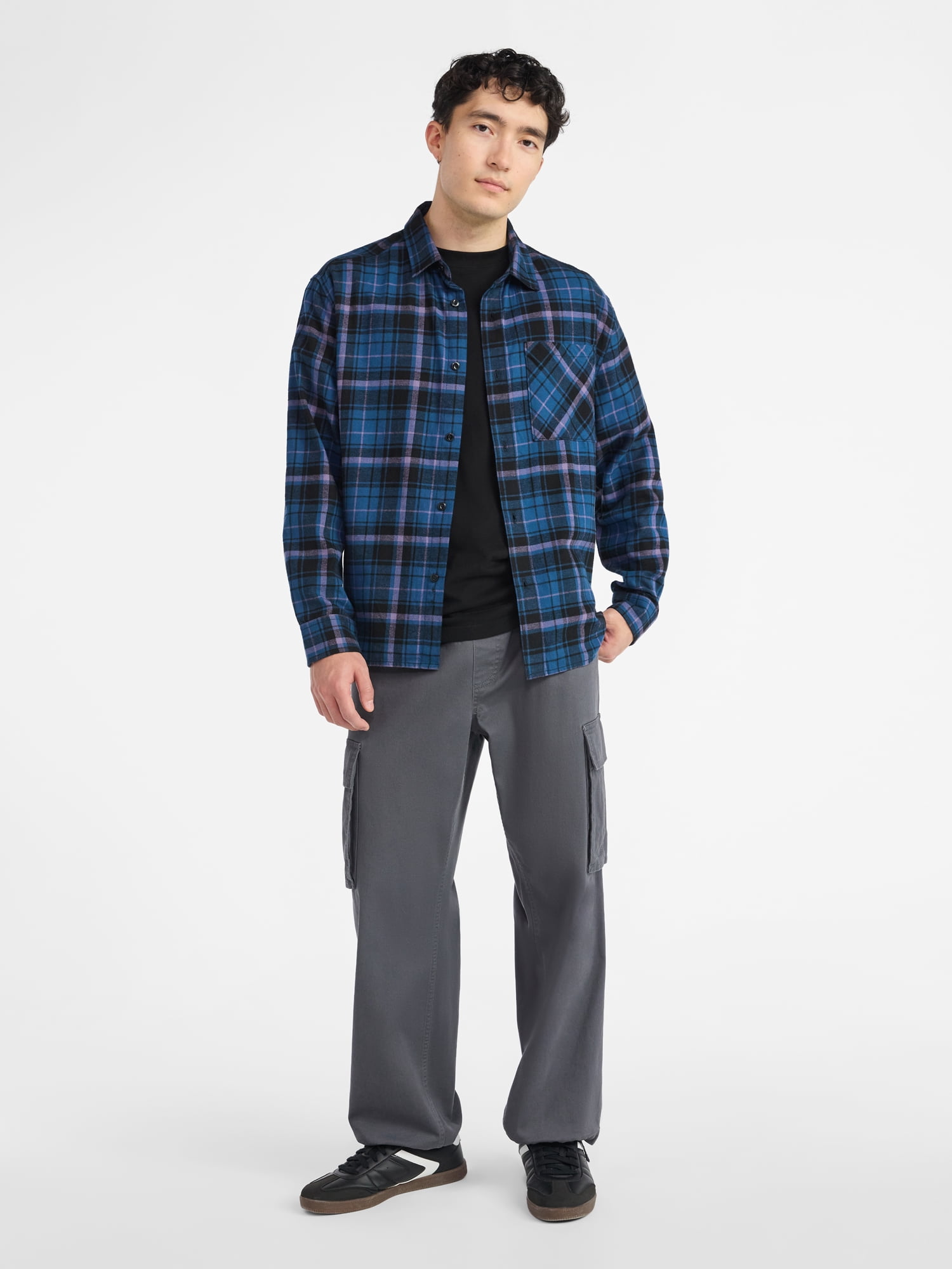 No Boundaries Cotton Long Sleeve Flannel Shirt, Men's & Big Men's XS-5XL