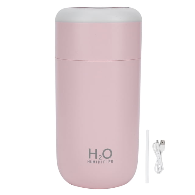 Humidificador nano portátil de 350 ml con alimentación USB, luz de 7 colores y apagado automático (rosa)