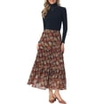 thumbnail image 2 of INSPIRE CHIC Chiffon Floral Skirt for Women's High Waist A-Line Ruffle Hem Pleated Casual Maxi Skirts XS Black, 2 of 6