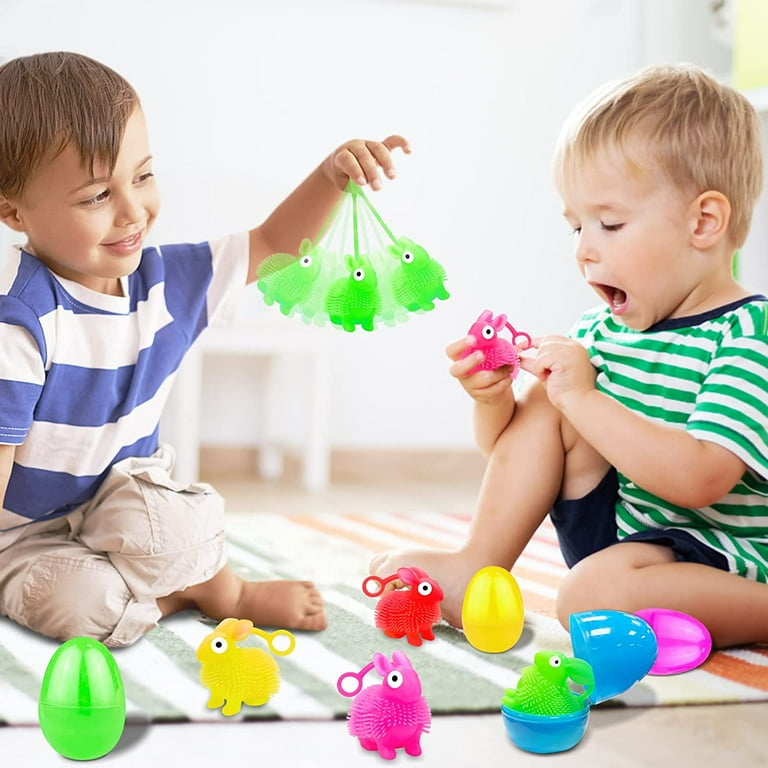 8PACK Easter Toys for Kids 4 Pieces 4 Inch Large Filled Easter Eggs 4 Light Up Squeeze Balls Glow in The Dark Sensory Toys Anxiety Sensory Toys for Toddlers and Young Children