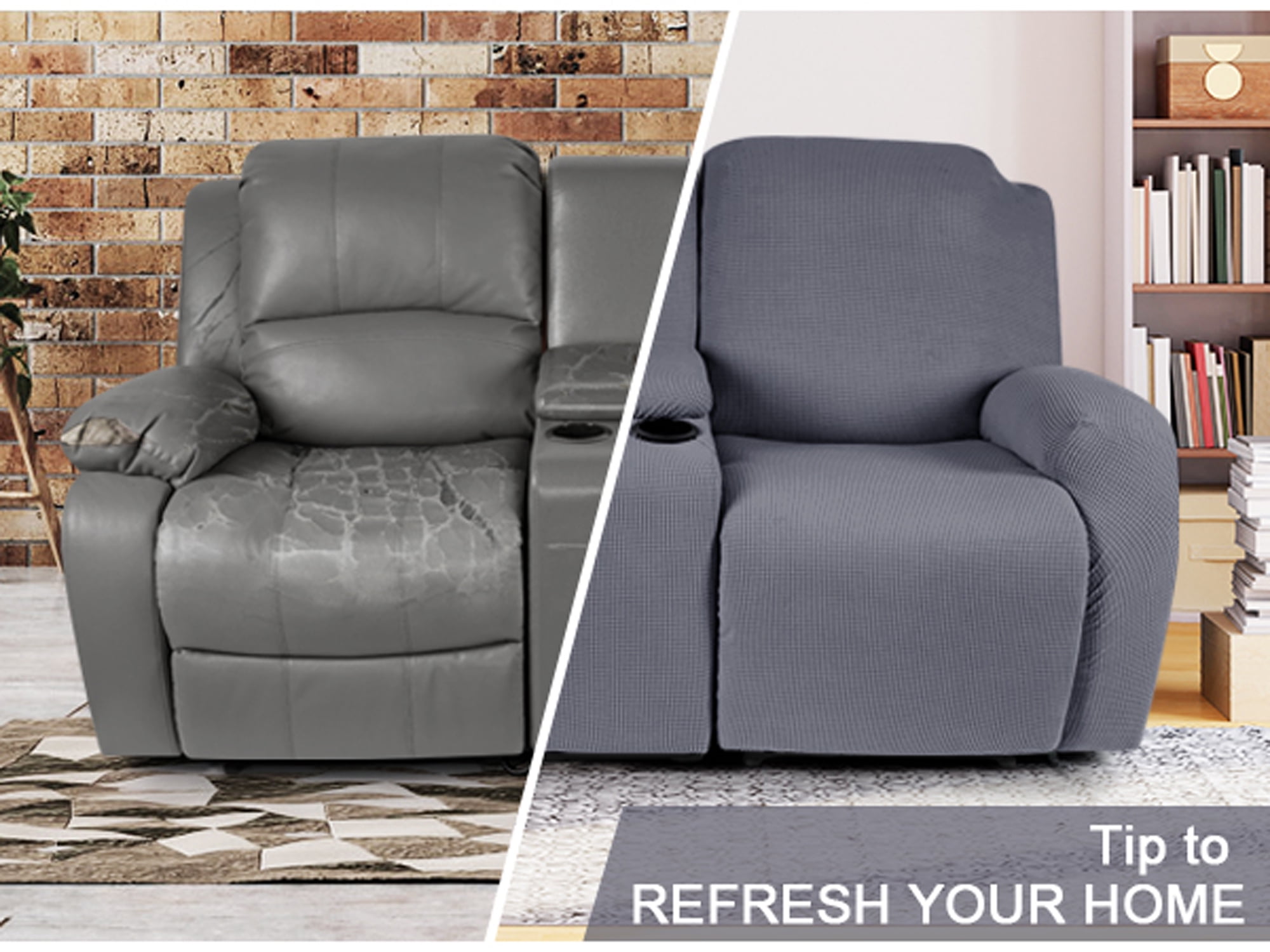 TAOCOCO Stretch Recliner Loveseat Slipcover with Middle Console, 4-Pieces Reclining Sofa Cover for 2 Seat Couch Recliner Sofa Slipocvers Furniture Protector, Dray