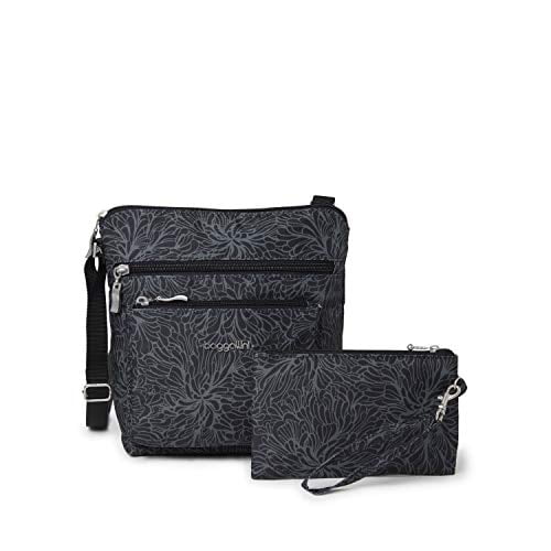 Baggallini Women's Pocket Crossbody Travel Bag with RFID, Midnight Blossom, One Size