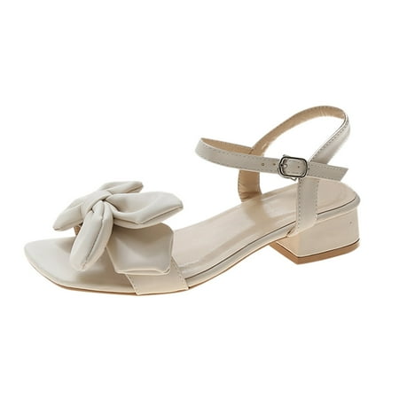 

nsendm Shoes Women Sandals Heels Sandals For Women Ladies Chunky Heel High Heel Bownot Casual Women Sandals Size 7 White 6.5
