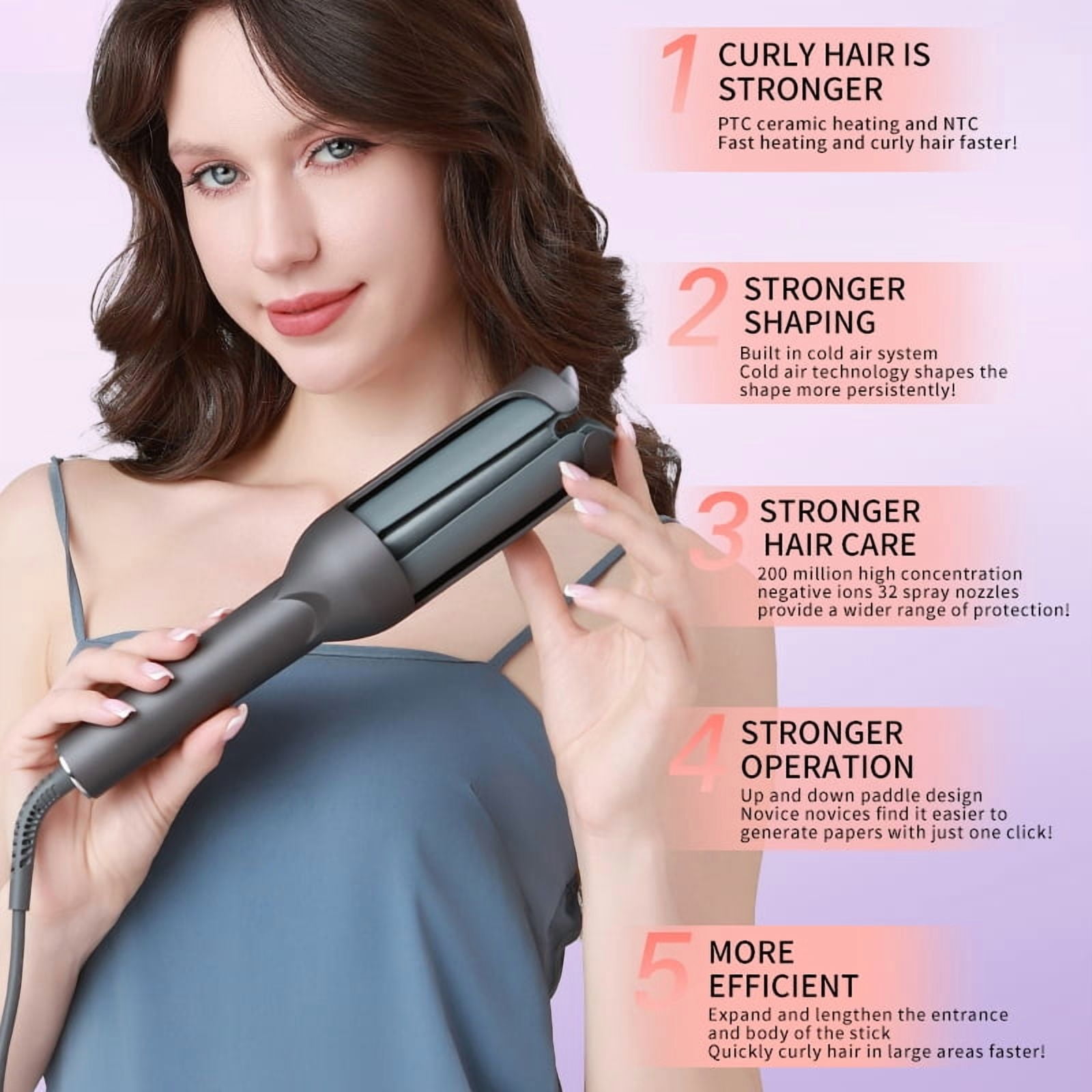 Hydrating Ionic Automatic Hair Curler, Auto-Rotating Curling Iron with 5 Temp Settings & Anti-Tangle Tech, Ceramic Hair Care Styler for Effortless, Frizz-Free Curls
