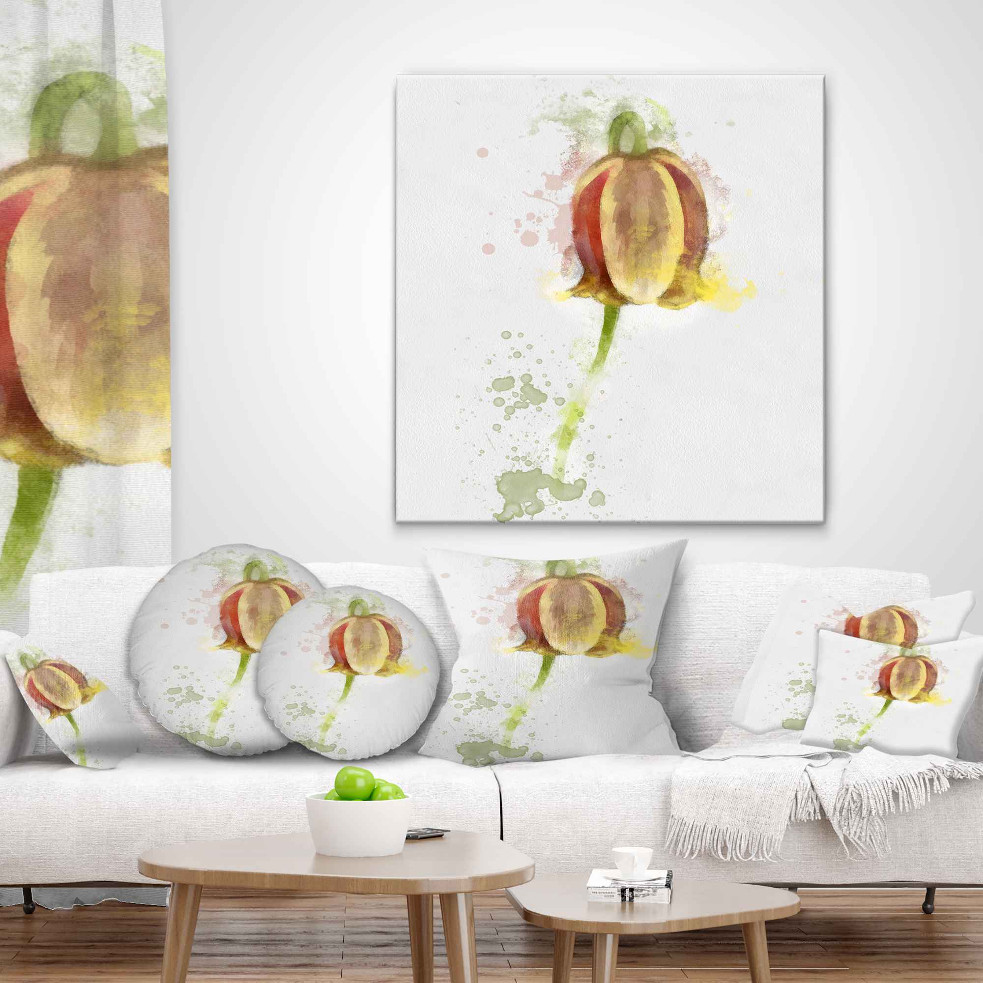 Designart Brown Tulip Sketch Watercolor - Floral Throw Pillow - 18x18