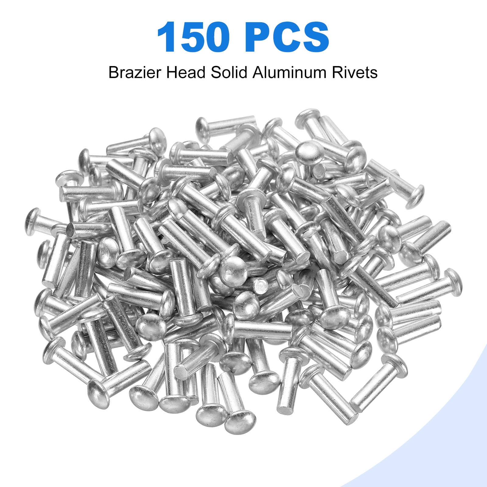 Uxcell 150 Pack Brazier Head Solid Aluminum Rivets, M6 Dia x 20mm Length Round Head Aluminum Boat Rivets for Repairing Boats, Machinery, Aircraft, Automobile Industry