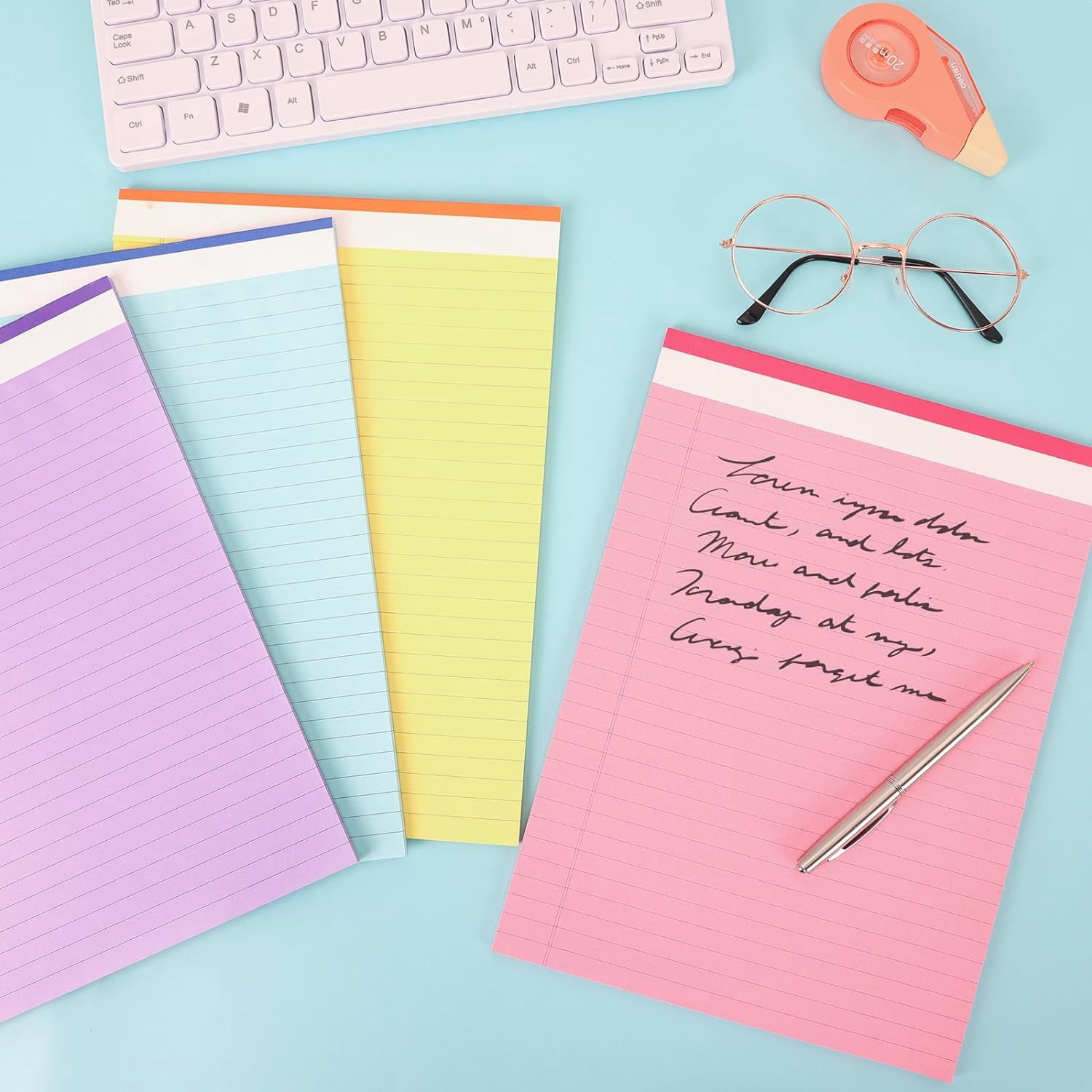 8 Pack Colored Legal Pads Writing Pads 8x11 Inch, 80GSM Thick Paper Note Pads 30 Sheets College Ruled Legal Notepads Steno Pads To Do List for Office Work