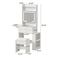 thumbnail image 7 of VEANERWOOD 21.4" White Vanity Desk with LED Light Mirror & Power Outlet, Glass Top Vanity Table Set with 2 Drawers, 8 Shelves, Makeup Table with Foldable Panel for Small Space, 7 of 7