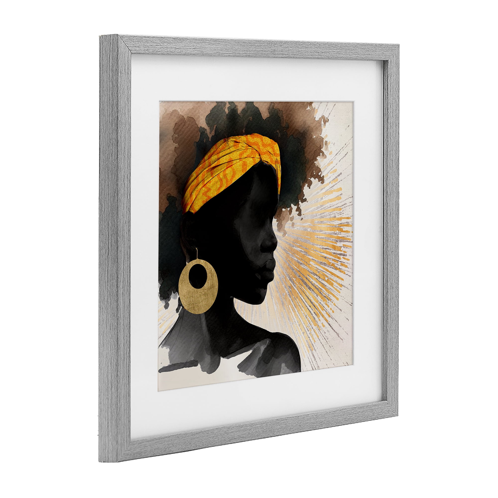 Stupell Industries Sunburst Silhouette with Headwrap Gray Framed Print Under Glass, design by CAD Designs
