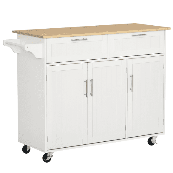 HOMCOM Îlot de Cuisine sur Roulettes, Chariot de Cuisine avec Tiroirs, Armoires de Rangement