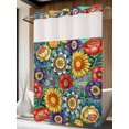 thumbnail image 2 of No Hook Shower Curtain with Snap-in Liner, Boho Colorful Floral Waterproof Fabric Bathroom Curtains, Spring Flower Botanical Sunflowers Plant Bath Curtains & Mesh Top Window 72"x84" Long, 2 of 9