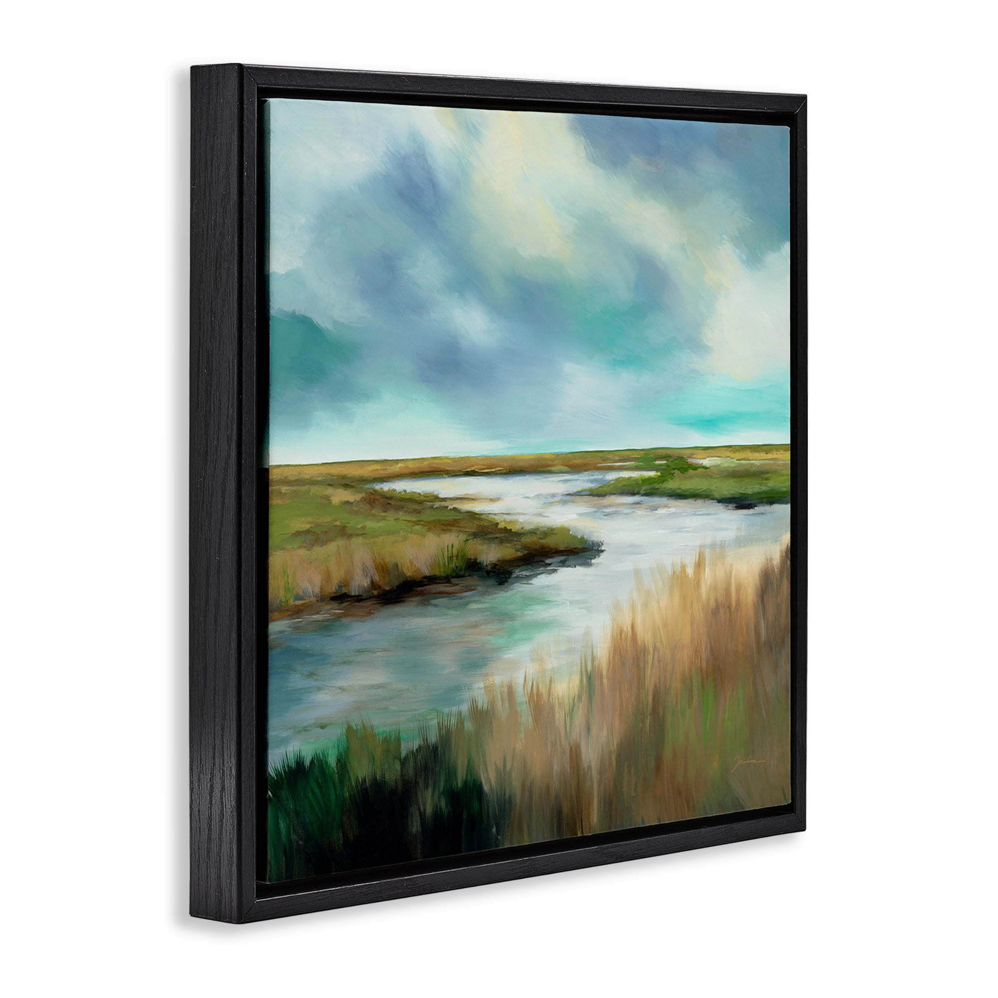 Stupell Industries Tranquil Meadow and Wetlands Black Framed Floater Canvas Wall Art, design by Liz Jardine