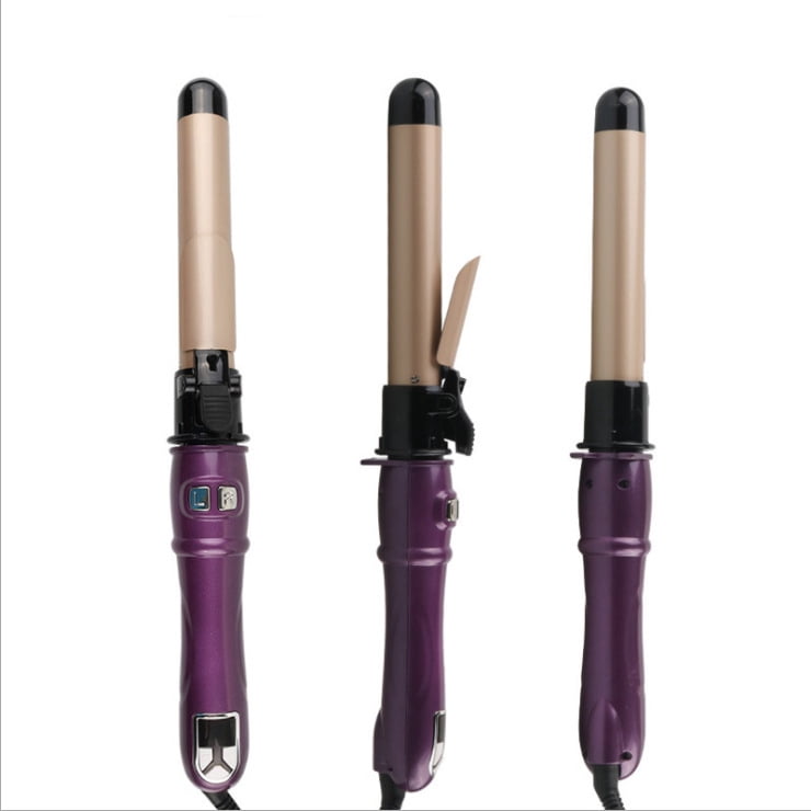 Professional 28mm/32mm Automatic Rotating Curling Iron, Intelligent Hair Curler with LCD Digital Display and Ceramic Coating for Large Waves, Anti-Scald Styling Wand, Purple