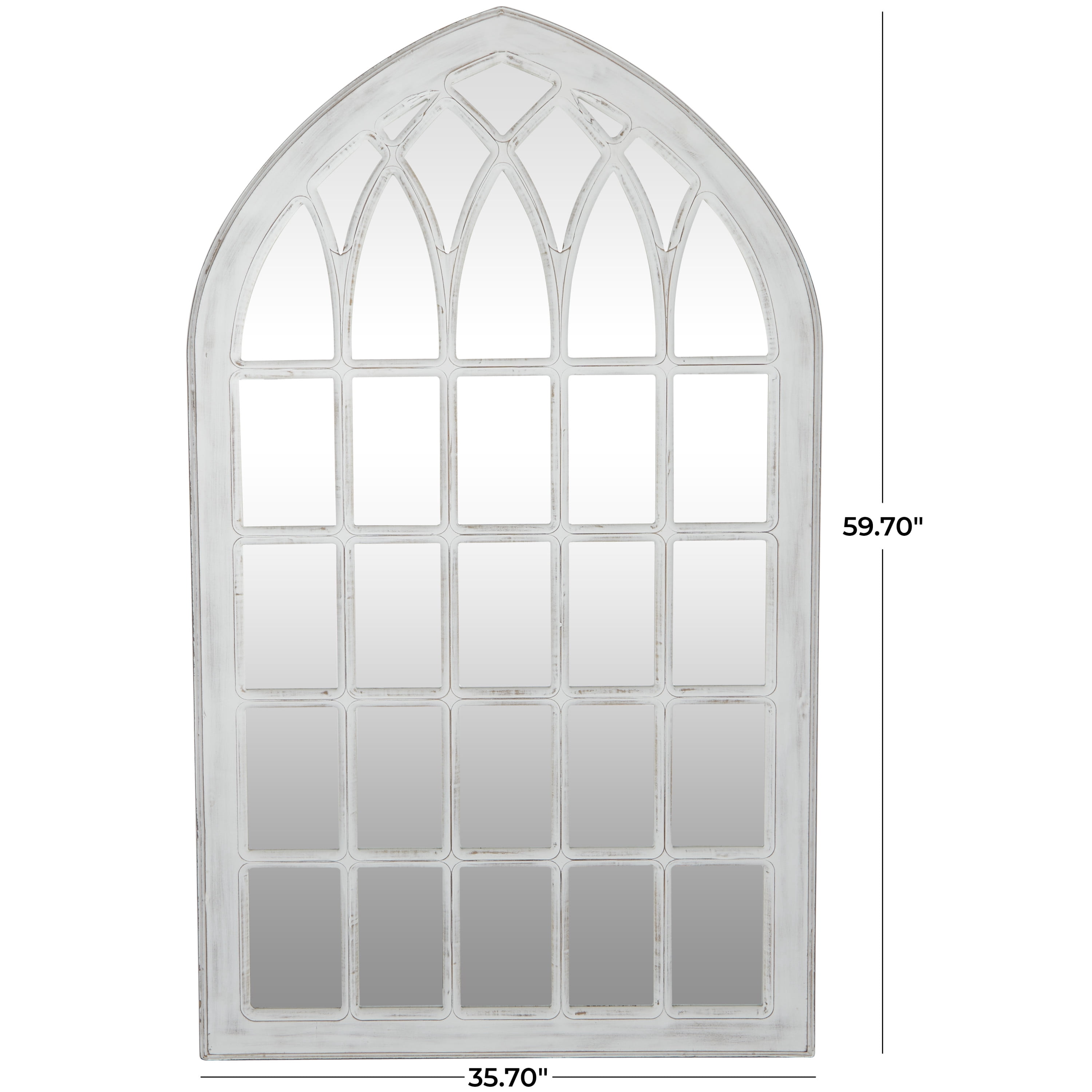 DecMode 36" x 60" White Distressed Window Pane Wall Mirror
