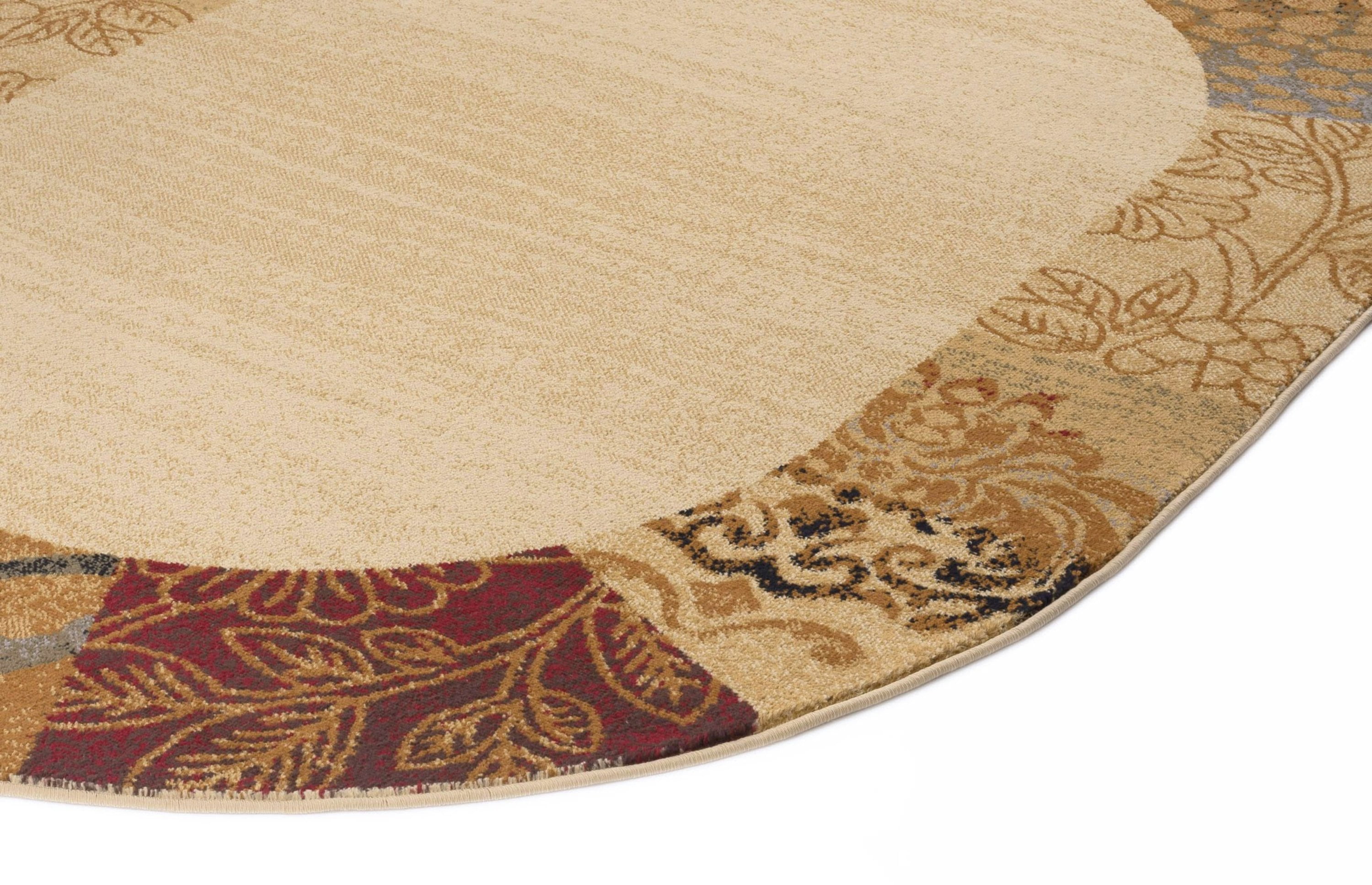 Elegance Transitional 5' x 7' Oval Beige and Brown Polypropylene Indoor Area Rug