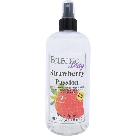 Strawberry Passion Body Spray, Eclectic Lady, Hydrating Mist, Unisex (Double Strength), 16 oz