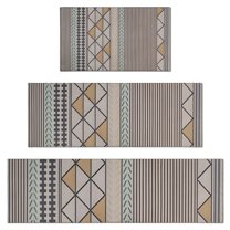 Beige Geometric Triangle Stripe Pattern Kitchen Rugs Sets Of 3,Kitchen Runner Rugs Non Skid Washable,Decorative Kitchen Floor Mats for Kitchen,Sink,Laundry,17"x30" 17"x47" 17"x59"