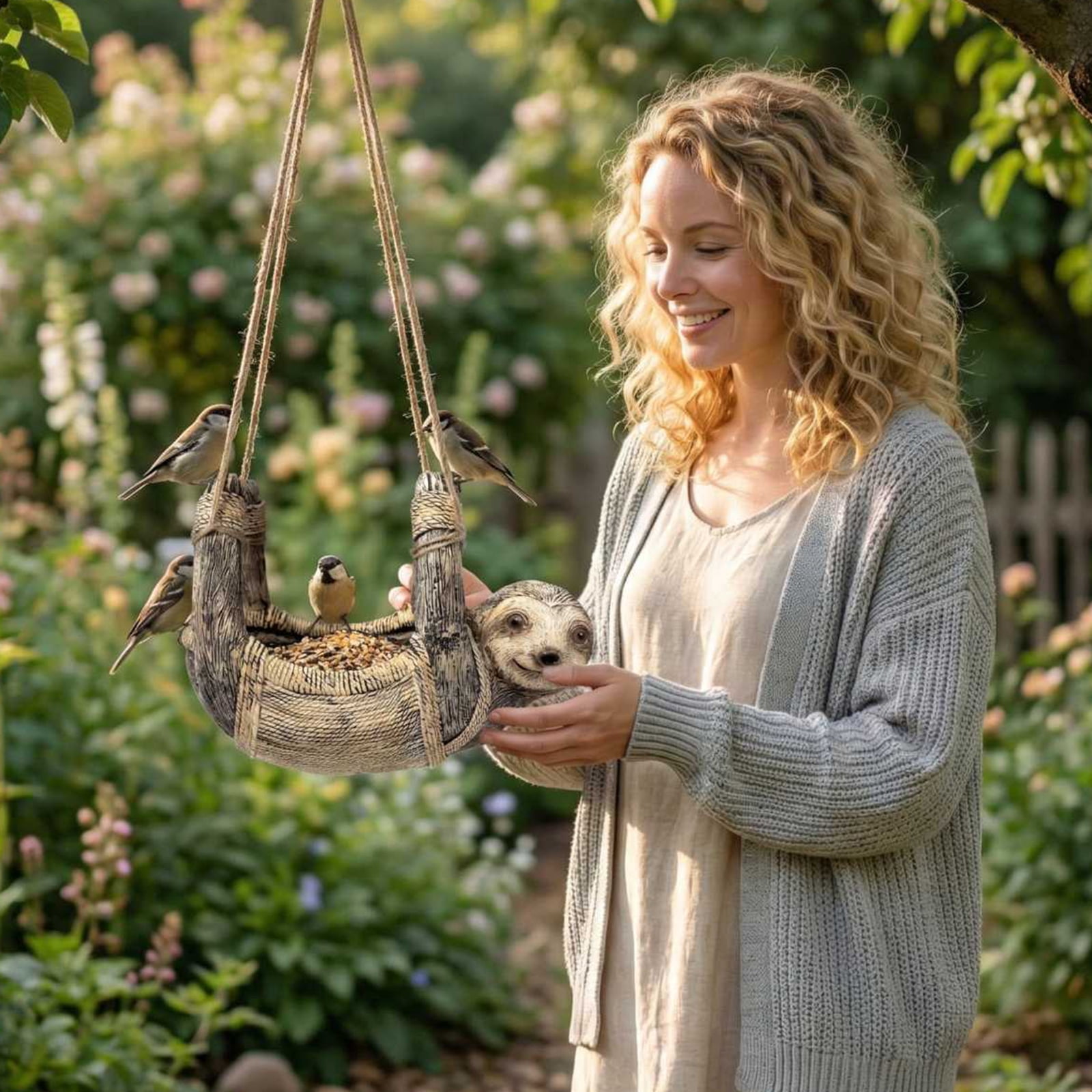 JIhuahe Sloth-Shaped Bird Feeder, Adorable Garden Decoration for Yard & Patio, Hanging Wildlife Ornament, Fun Gift for Nature & Animal Lovers