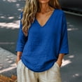thumbnail image 2 of Summer Tops for Women Womens Summer Tops Casual Blouse Three Quarter Sleeve V Neck Shirts Vacation Tees Fashion, 2 of 5