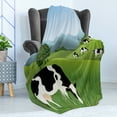 thumbnail image 4 of Cattle Soft Flannel Fleece Throw Blanket, Agriculture Theme Landscape with Misty Mountain Background and Cows Eating Grass, Cozy Plush for Indoor and Outdoor Use, 50" x 70", Multicolor, by Ambesonne, 4 of 5